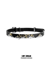 1ST XULIE Jewelry "Knight's Oath" Sword Leather Choker Necklace in 18K Gold Plated - Texture and Craft Detail