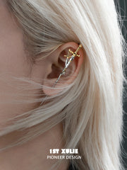 1ST XULIE Jewelry "Knight's Oath" Sword Needle Piercing Earrings in 18K Gold Plated Brass - Detail Shot