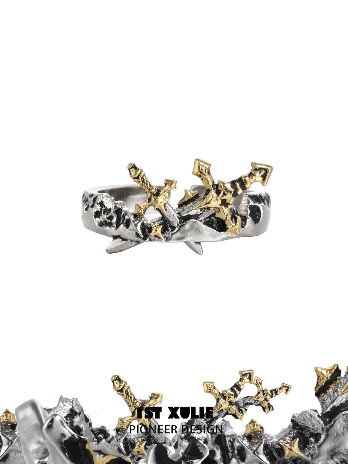 1ST XULIE Jewelry "Knight's Oath" Sword Ring in 925 Sterling Silver - Texture