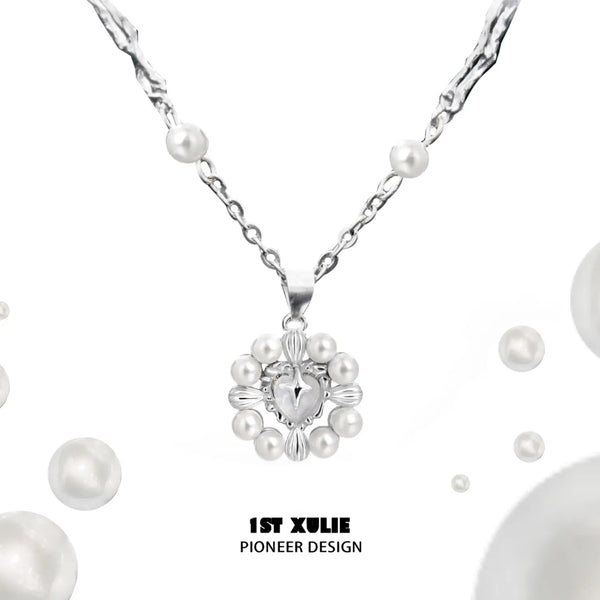 "Tears of Mermaid" 925 Sterling Silver Dainty White Agate and Pearl Pendant Necklace