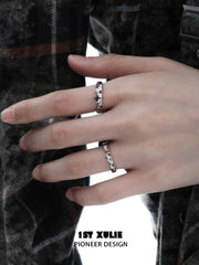 1ST XULIE "Autumn" Textured Zirconia Statement Stacking Ring in 925 Sterling Silver - Angle View