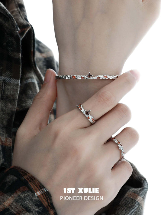1ST XULIE "Autumn" Textured Zirconia Statement Stacking Ring in 925 Sterling Silver - On Model