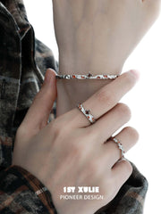 1ST XULIE "Autumn" Textured Zirconia Statement Stacking Ring in 925 Sterling Silver - On Model