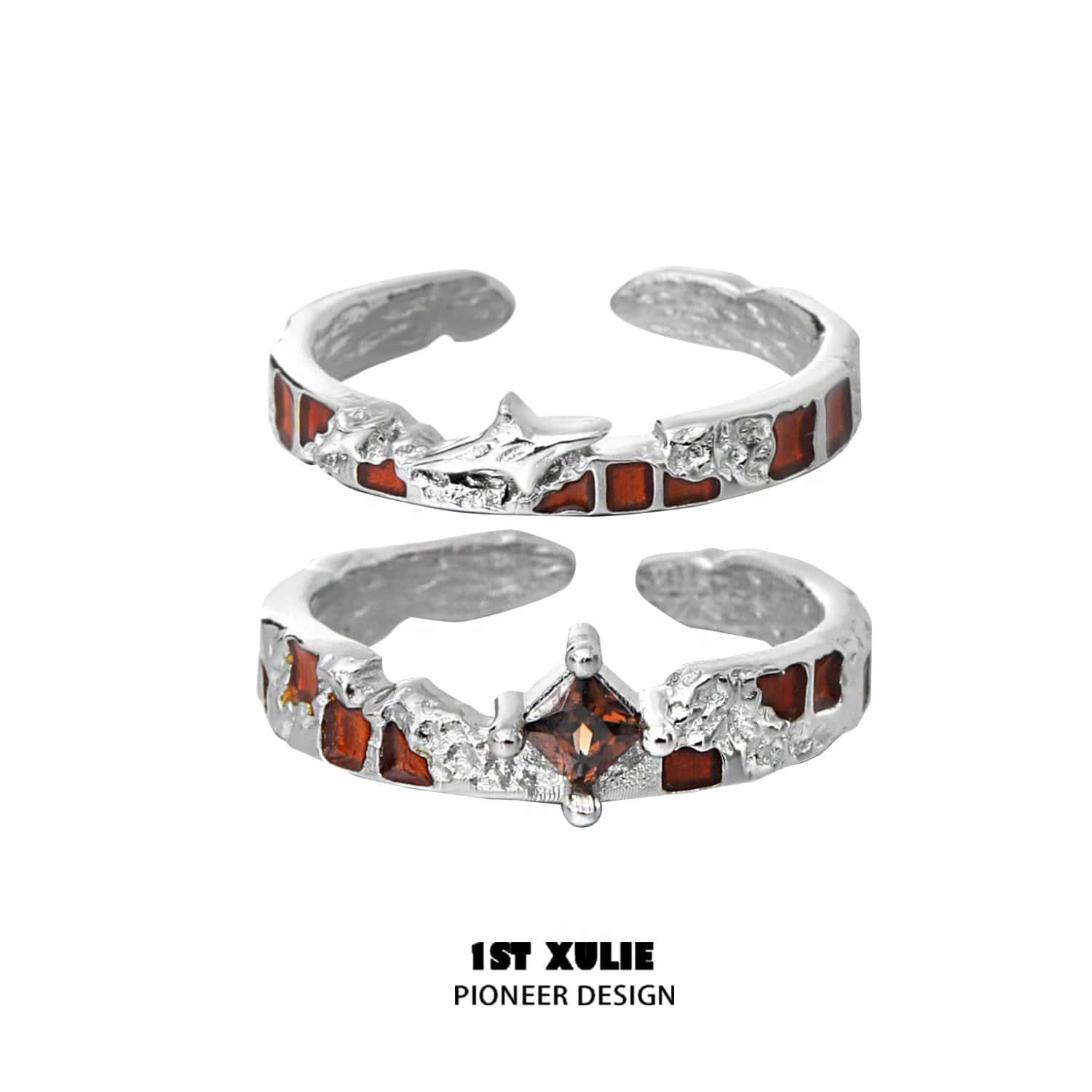 1ST XULIE "Autumn" Textured Zirconia Statement Stacking Ring in 925 Sterling Silver - Side View