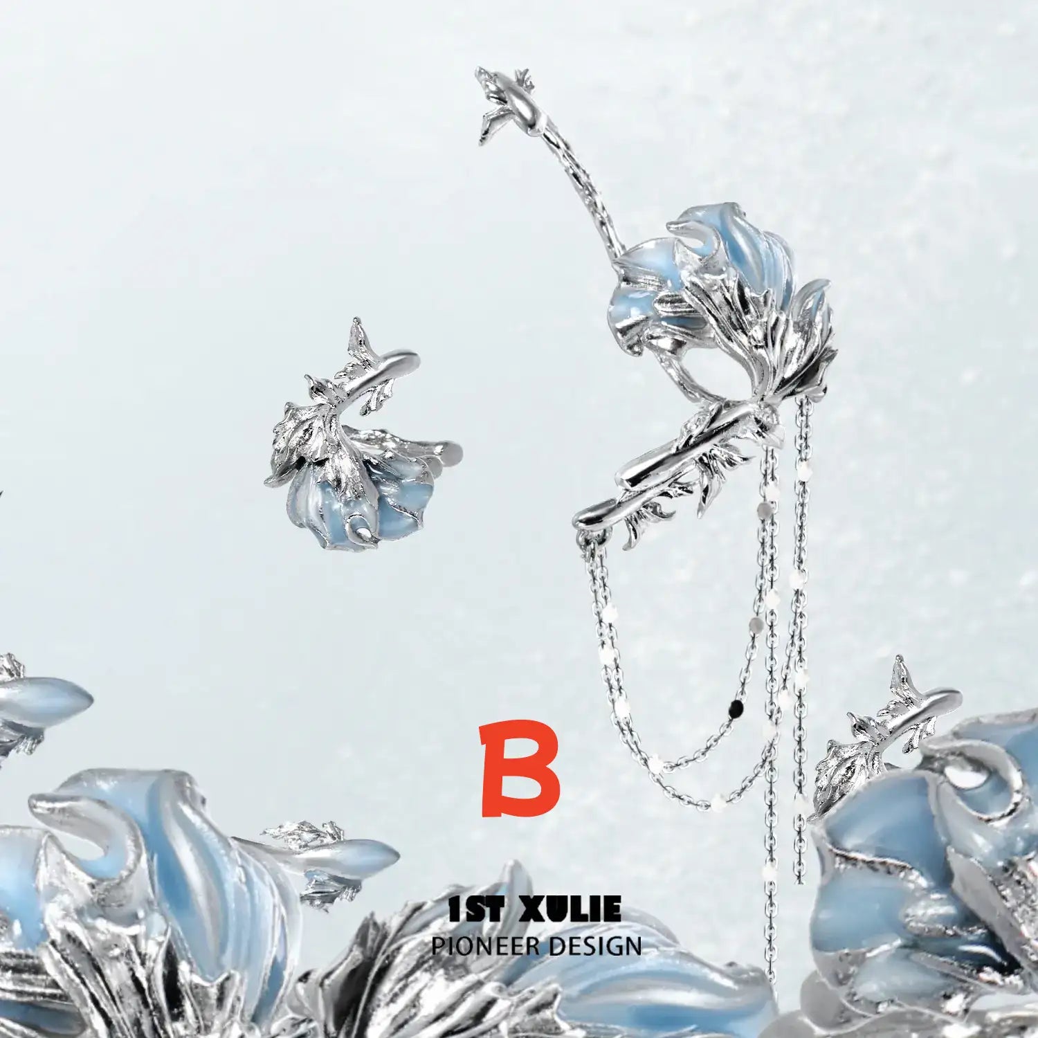 1ST XULIE "The Sea" Goldfish Jewelry Collection's Tassel Ear Clips in Platinum Plate - On Model