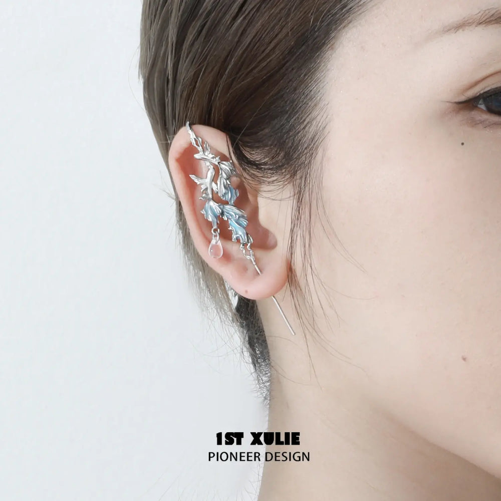 1ST XULIE "The Sea" Goldfish Jewelry Collection's Hook Earrings in Platinum Plate - Detail Shot