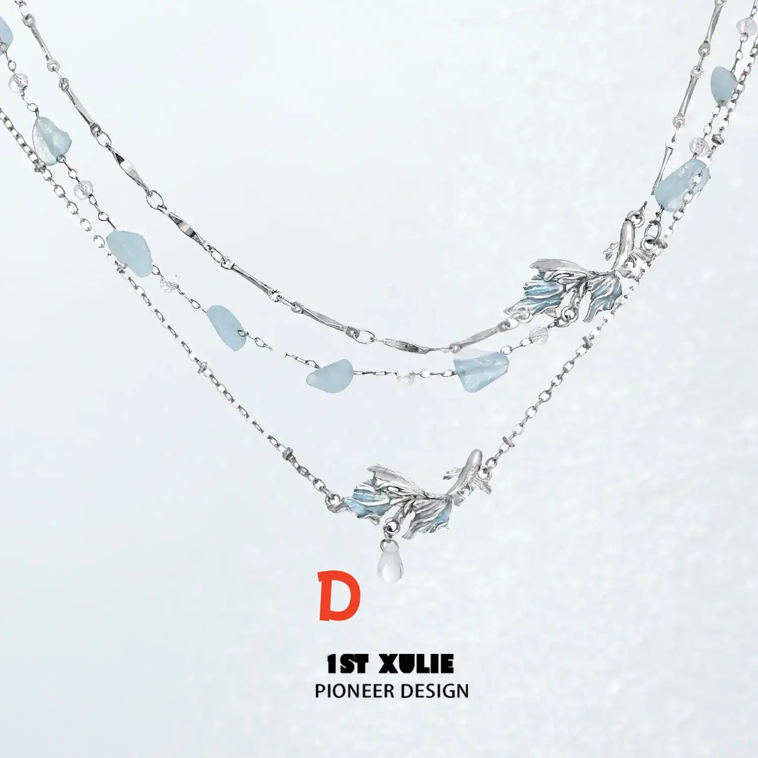 1ST XULIE "The Sea" Goldfish Jewelry Collection's Necklace in Platinum Plate - On Model