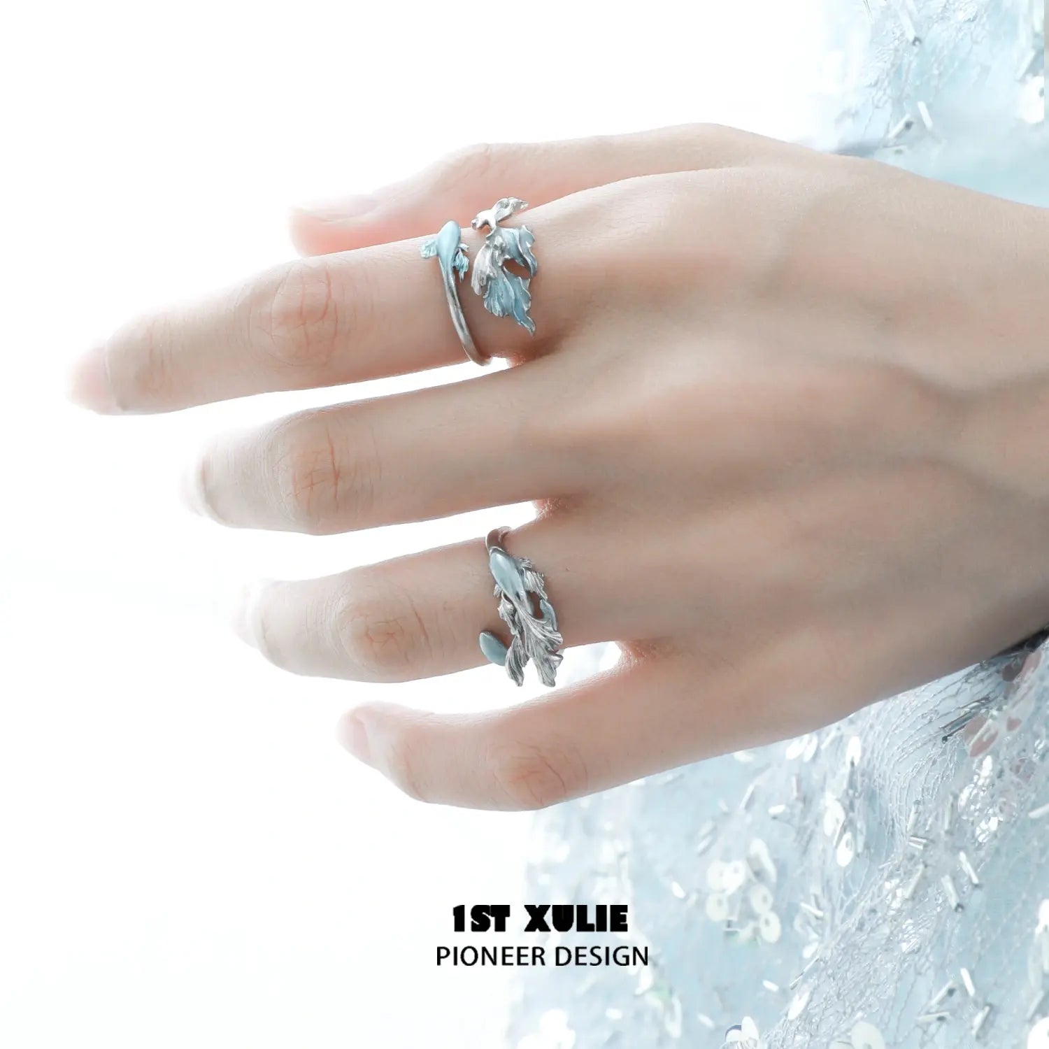 1ST XULIE "The Sea" Goldfish Jewelry Collection's Adjustable Rings in 925 Silver - Angle View