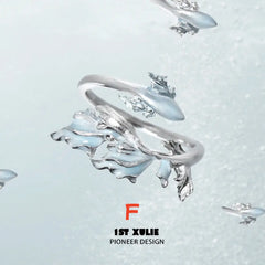 1ST XULIE "The Sea" Goldfish Jewelry Collection's Adjustable Rings in 925 Silver - Detail Shot