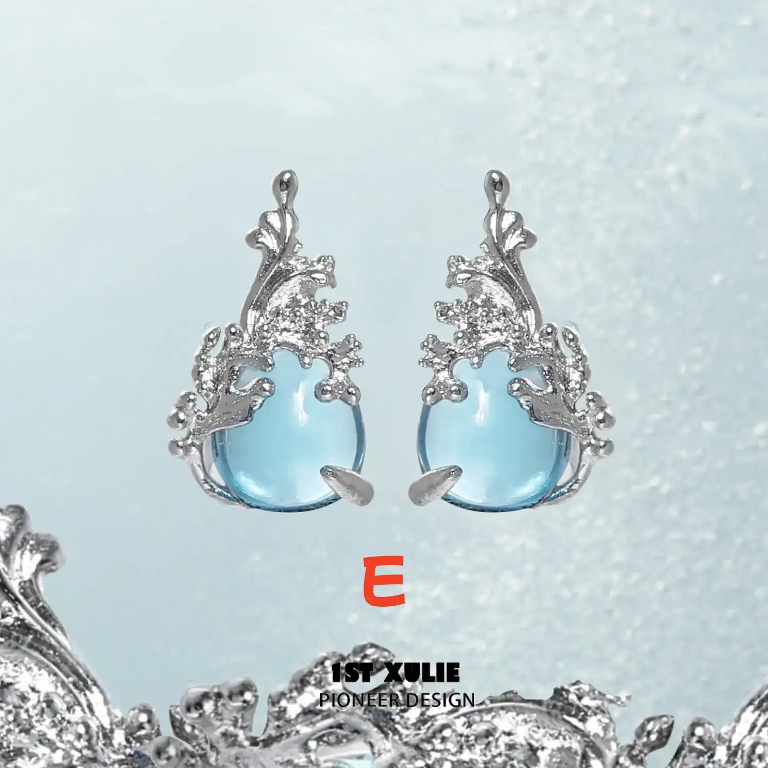 1ST XULIE "The Sea" Goldfish Jewelry Collection's Crystal Earrings in 925 Silver - On Model