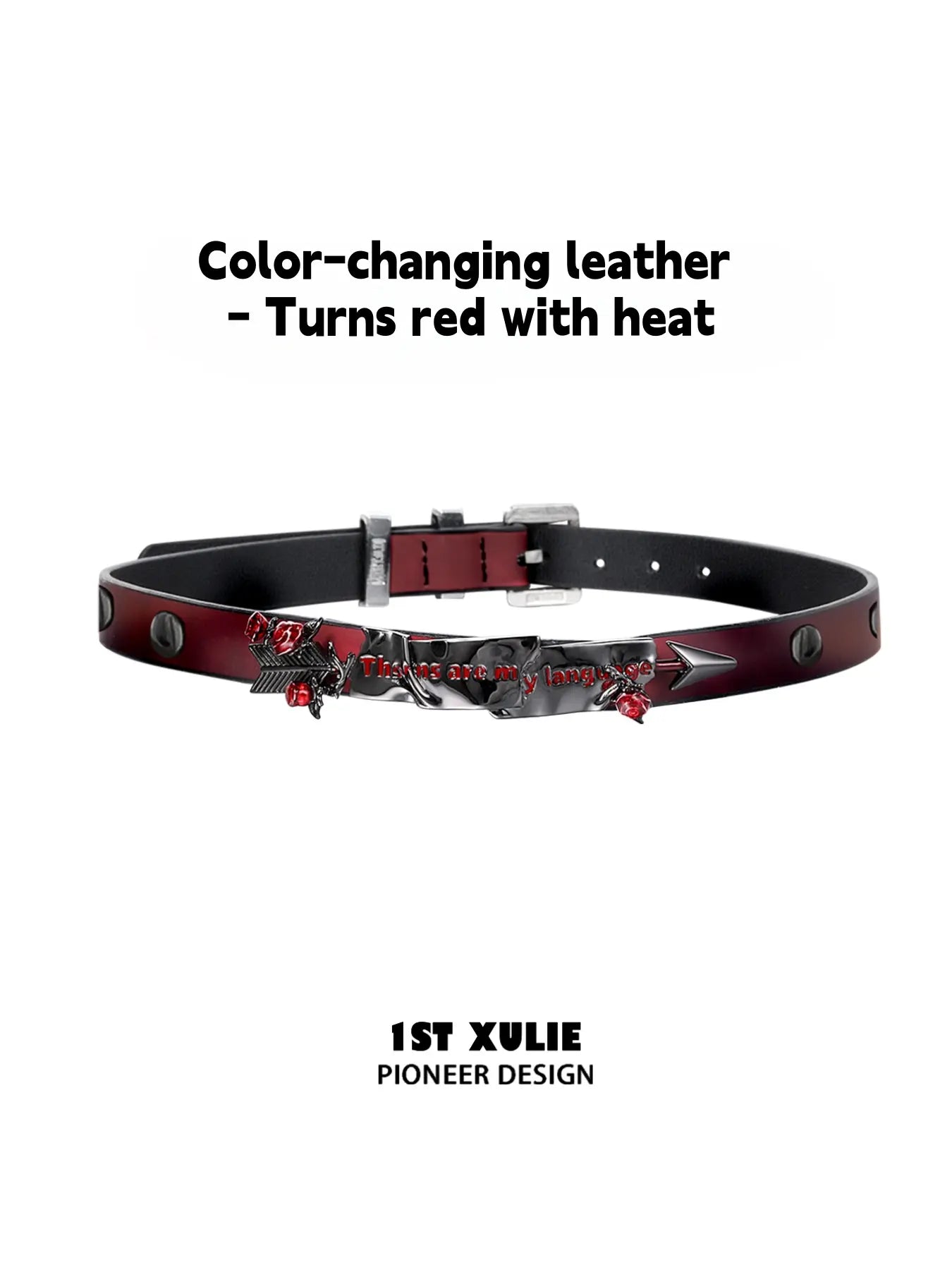 1ST XULIE Jewelry "TWILIGHT ROSE" Thermochromic Rose Bow Choker in Black Gold Plated Brass - Angle View