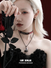 1ST XULIE Jewelry "TWILIGHT ROSE" Thermochromic Rose Bow Choker in Black Gold Plated Brass - Detail Shot