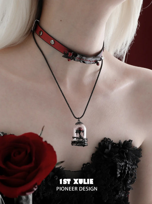 1ST XULIE Jewelry "TWILIGHT ROSE" Thermochromic Rose Bow Choker in Black Gold Plated Brass - Product View