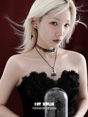 1ST XULIE Jewelry "TWILIGHT ROSE" Thermochromic Rose Bow Choker in Black Gold Plated Brass - On Model