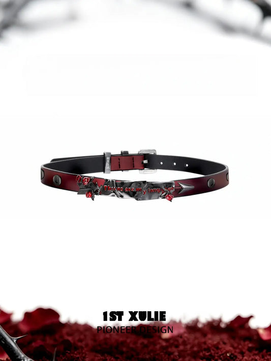 1ST XULIE Jewelry "TWILIGHT ROSE" Thermochromic Rose Bow Choker in Black Gold Plated Brass - Texture