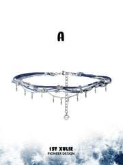 1ST XULIE Jewelry "MIAO" Tie-Dye Braided Moon River Choker Necklace in Tie-Dye Cotton - Back View
