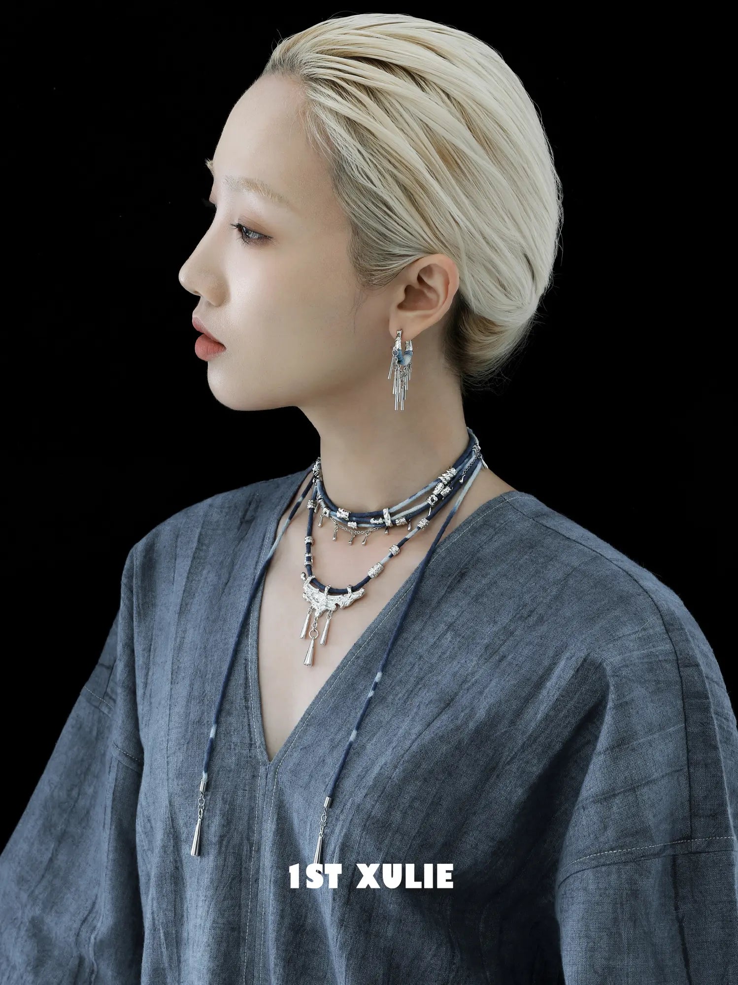 1ST XULIE Jewelry "MIAO" Tie-Dye Braided Moon River Choker Necklace in Tie-Dye Cotton - Detail Shot