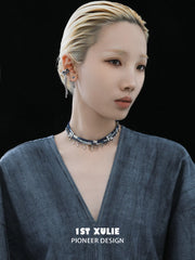 1ST XULIE Jewelry "MIAO" Tie-Dye Braided Moon River Choker Necklace in Tie-Dye Cotton - Lifestyle Shot