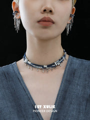 1ST XULIE Jewelry "MIAO" Tie-Dye Braided Moon River Choker Necklace in Tie-Dye Cotton - Product View