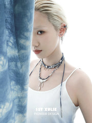 1ST XULIE Jewelry "MIAO" Tie-Dye Braided Moon River Choker Necklace in Tie-Dye Cotton - Side View