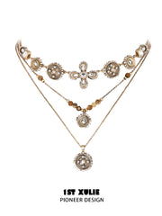 1ST XULIE Jewelry "Bastet" Tiger's Eye & Pearl Layered Pendant Necklaces in 18K Gold Plated - Angle View