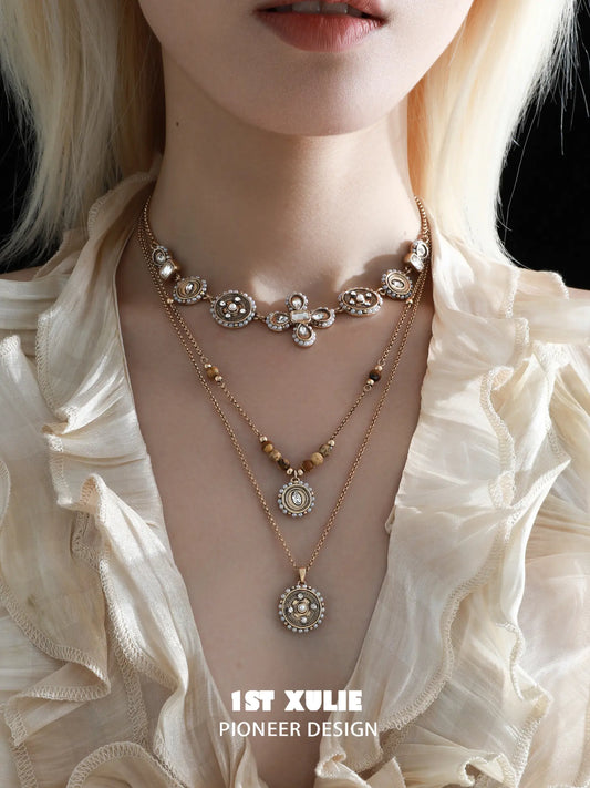 1ST XULIE Jewelry "Bastet" Tiger's Eye & Pearl Layered Pendant Necklaces in 18K Gold Plated - Product View