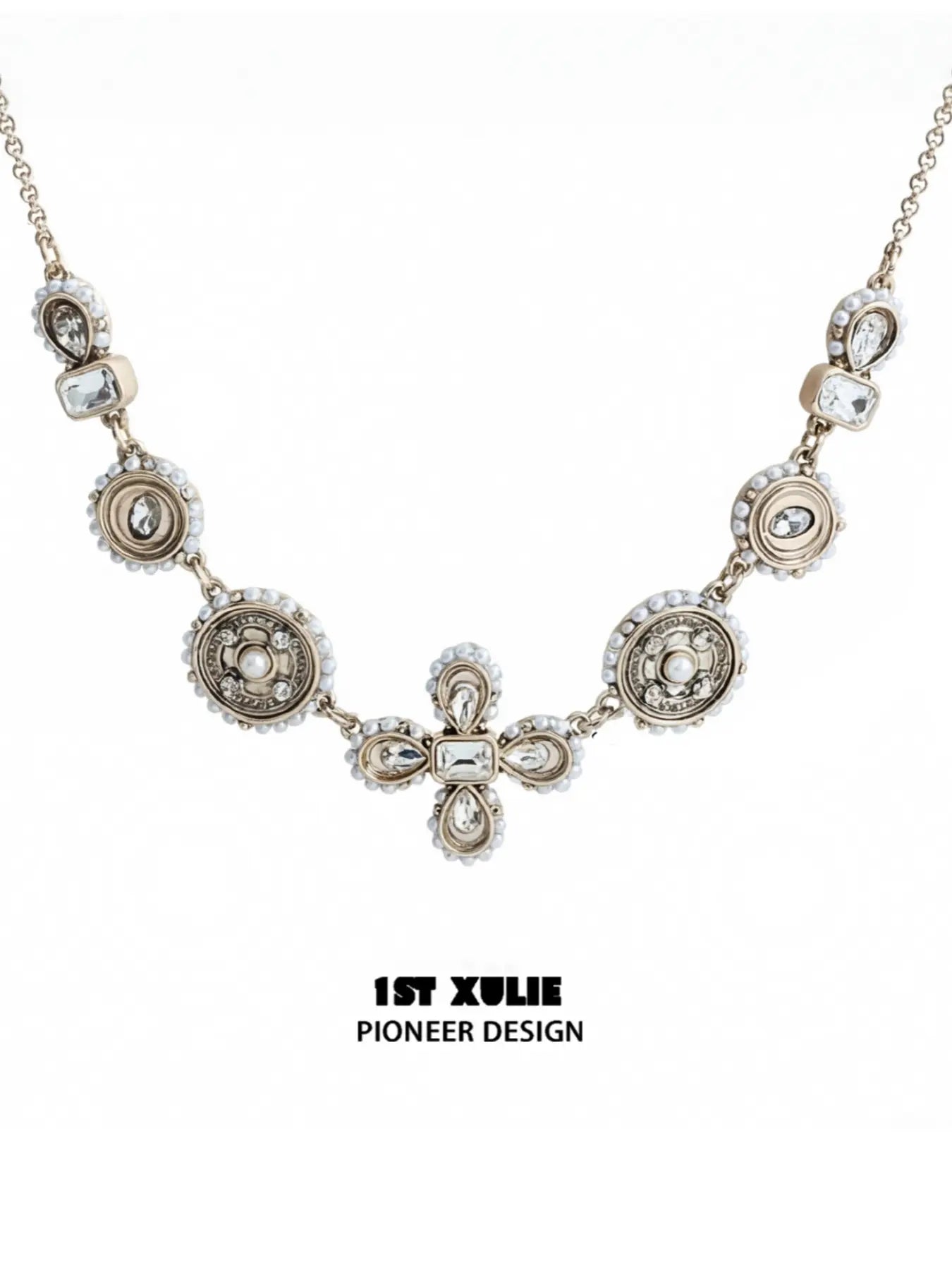 1ST XULIE Jewelry "Bastet" Tiger's Eye & Pearl Layered Pendant Necklaces in 18K Gold Plated - Texture Detail