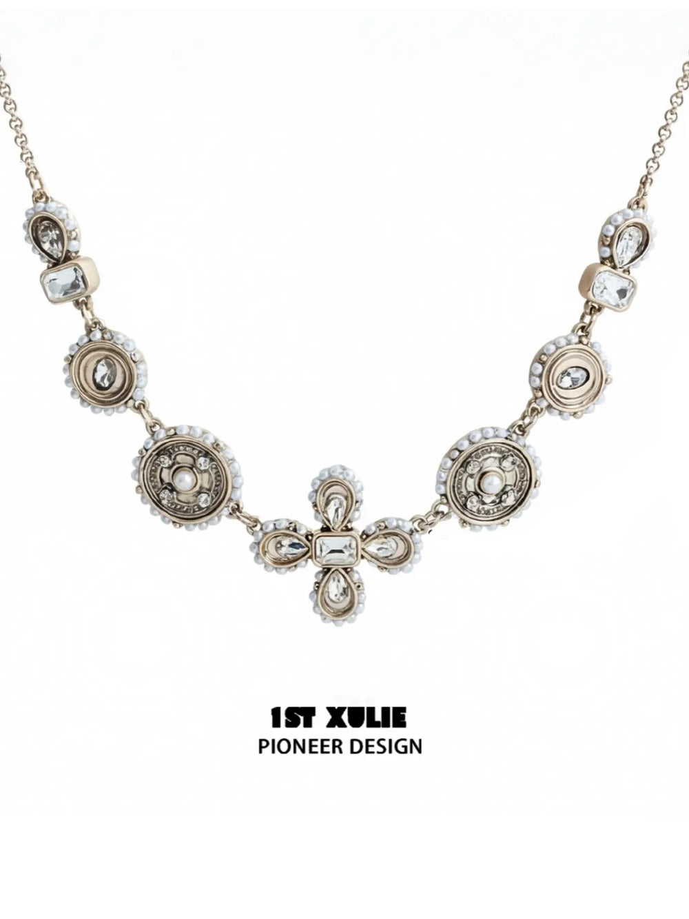 1ST XULIE Jewelry "Bastet" Tiger's Eye & Pearl Layered Pendant Necklaces in 18K Gold Plated - Texture Detail