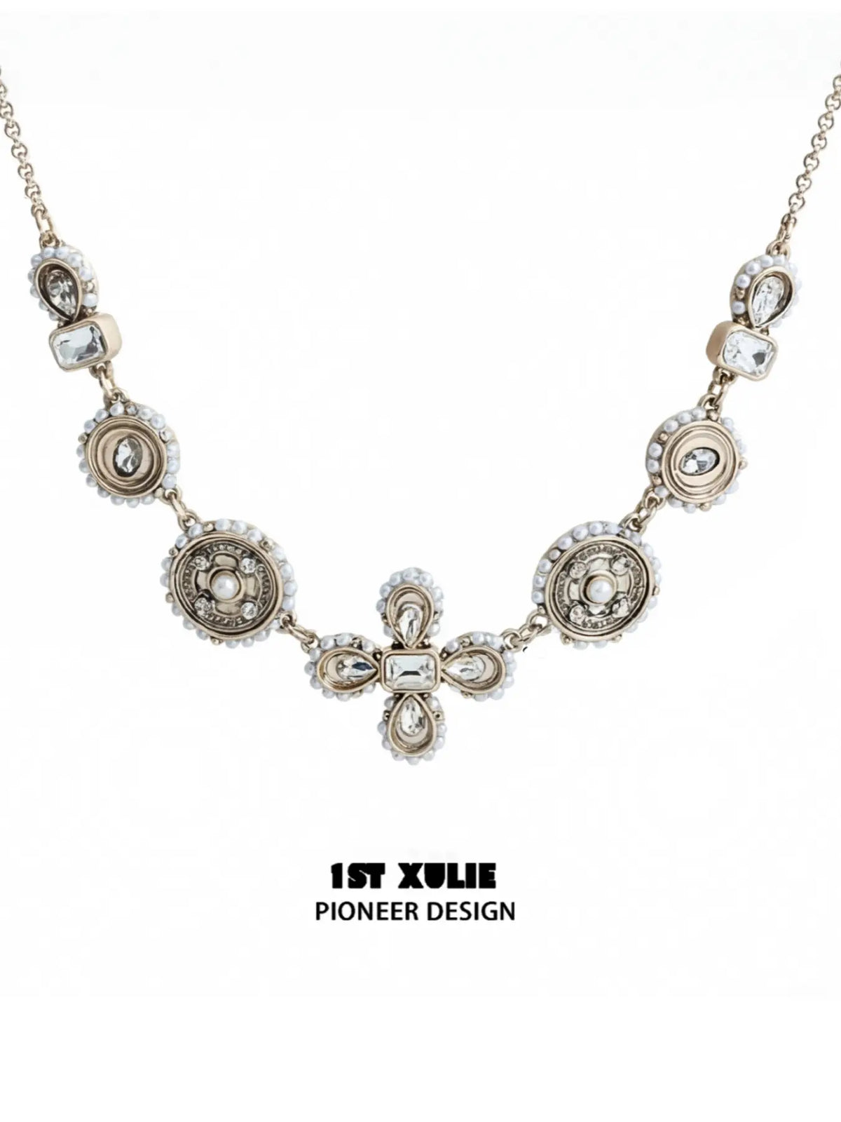 1ST XULIE Jewelry "Bastet" Tiger's Eye & Pearl Layered Pendant Necklaces in 18K Gold Plated - Texture Detail