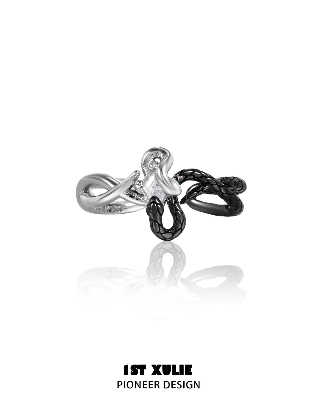 1ST XULIE "Snake Bite" Two-Tone Serpent Open Ring in 925 Sterling Silver - Product View