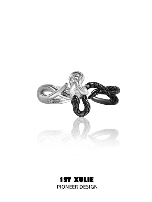 1ST XULIE "Snake Bite" Two-Tone Serpent Open Ring in 925 Sterling Silver - Product View