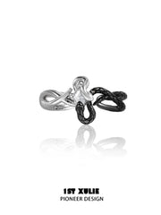 1ST XULIE "Snake Bite" Two-Tone Serpent Open Ring in 925 Sterling Silver - Product View