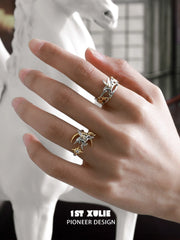 1ST XULIE Jewelry "DREAM HORSE" Unicorn Moon Adjustable Ring in 925 Sterling Silver - Side View