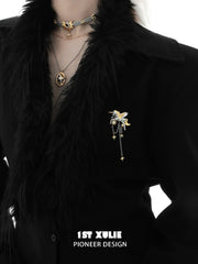 1ST XULIE "DREAM HORSE" Unicorn Tassel Brooch in Platinum & 18K Gold Plating - Back View