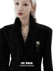 1ST XULIE "DREAM HORSE" Unicorn Tassel Brooch in Platinum & 18K Gold Plating - Detail Shot