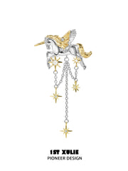 1ST XULIE "DREAM HORSE" Unicorn Tassel Brooch in Platinum & 18K Gold Plating - Lifestyle Shot