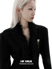 1ST XULIE "DREAM HORSE" Unicorn Tassel Brooch in Platinum & 18K Gold Plating - On Model