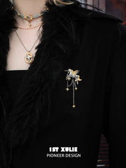 1ST XULIE "DREAM HORSE" Unicorn Tassel Brooch in Platinum & 18K Gold Plating - Side View