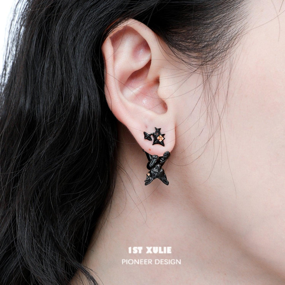 1ST XULIE "Cat's Gaze" Upside Down Cat Head Dangle Earrings in Platinum Plated Brass - White Cat Version