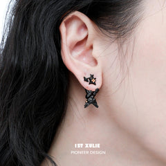 1ST XULIE "Cat's Gaze" Upside Down Cat Head Dangle Earrings in Platinum Plated Brass - White Cat Version