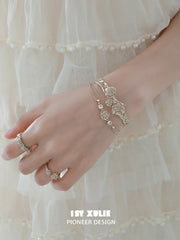 1ST XULIE Jewelry "Lace Rose" Victorian Floral Zirconia Bracelet in Light Gold - Angle 2