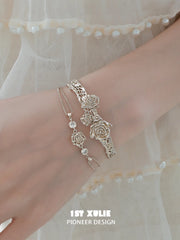 "Lace Rose" Light Gold Plated Victorian Floral Zirconia Bracelet - Image 12