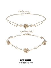 1ST XULIE Jewelry "Lace Rose" Victorian Floral Zirconia Bracelet in Light Gold - Detail Shot