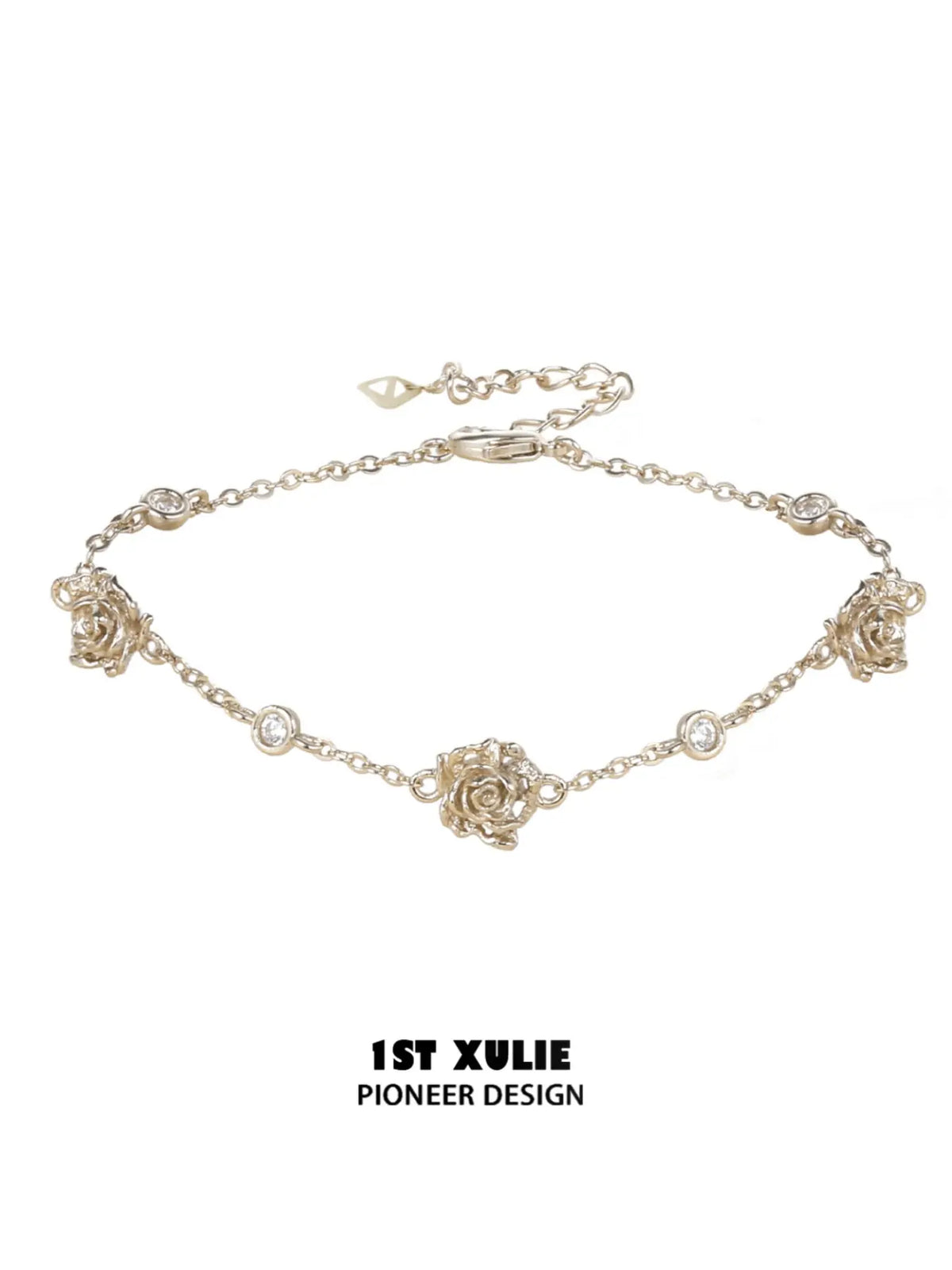 1ST XULIE Jewelry "Lace Rose" Victorian Floral Zirconia Bracelet in Light Gold - Product View