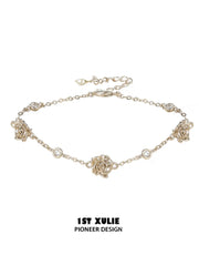 1ST XULIE Jewelry "Lace Rose" Victorian Floral Zirconia Bracelet in Light Gold - Product View