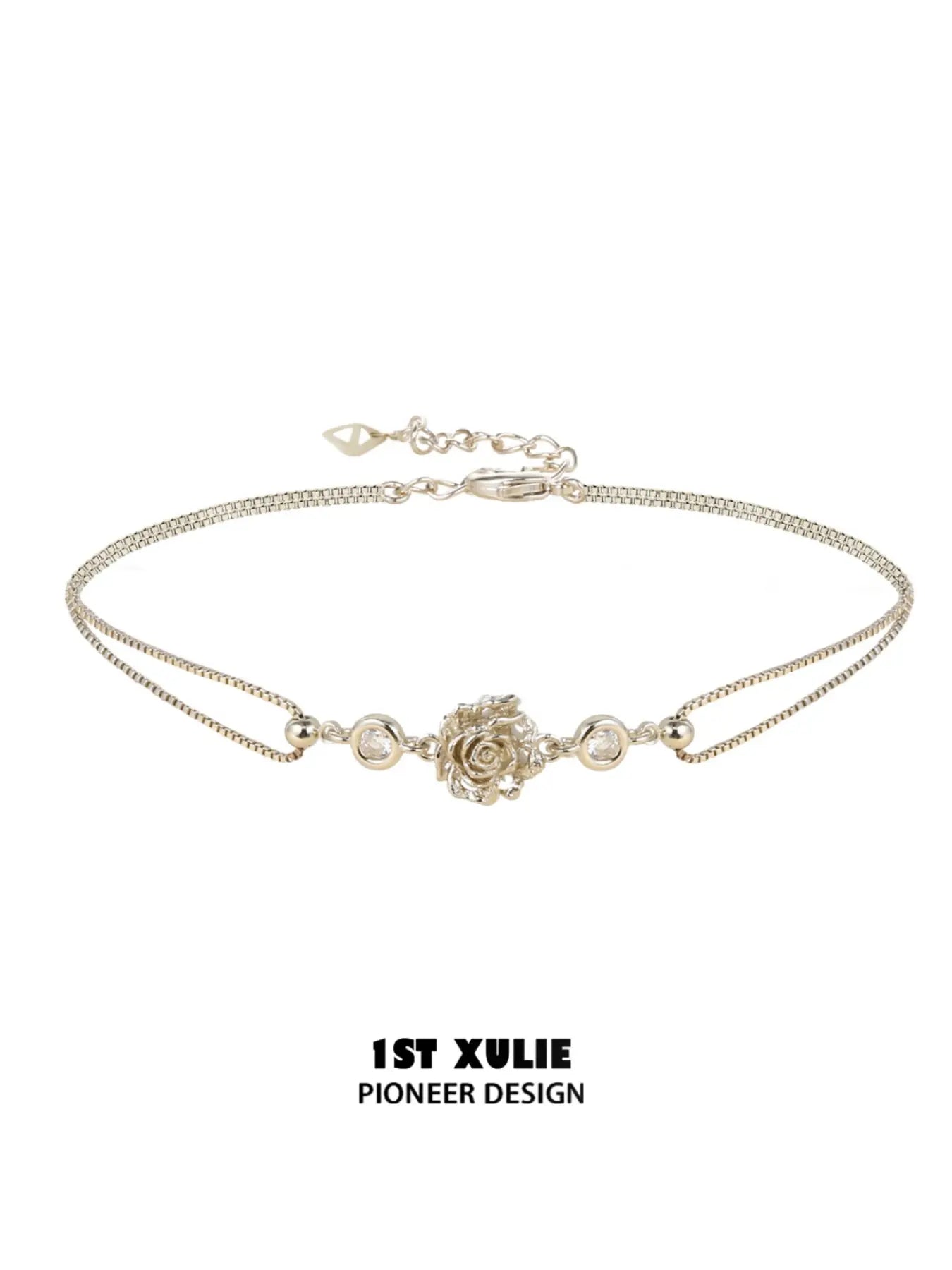 1ST XULIE Jewelry "Lace Rose" Victorian Floral Zirconia Bracelet in Light Gold - On Model