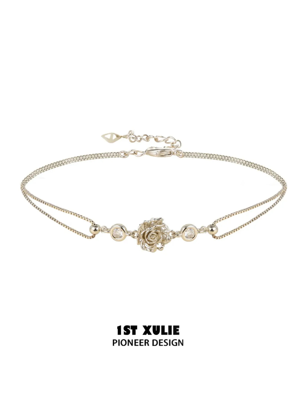 1ST XULIE Jewelry "Lace Rose" Victorian Floral Zirconia Bracelet in Light Gold - On Model