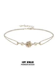 1ST XULIE Jewelry "Lace Rose" Victorian Floral Zirconia Bracelet in Light Gold - On Model