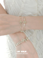 1ST XULIE Jewelry "Lace Rose" Victorian Floral Zirconia Bracelet in Light Gold - Side View