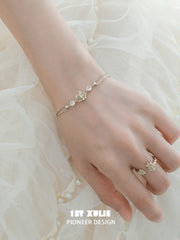 1ST XULIE Jewelry "Lace Rose" Victorian Floral Zirconia Bracelet in Light Gold - Texture